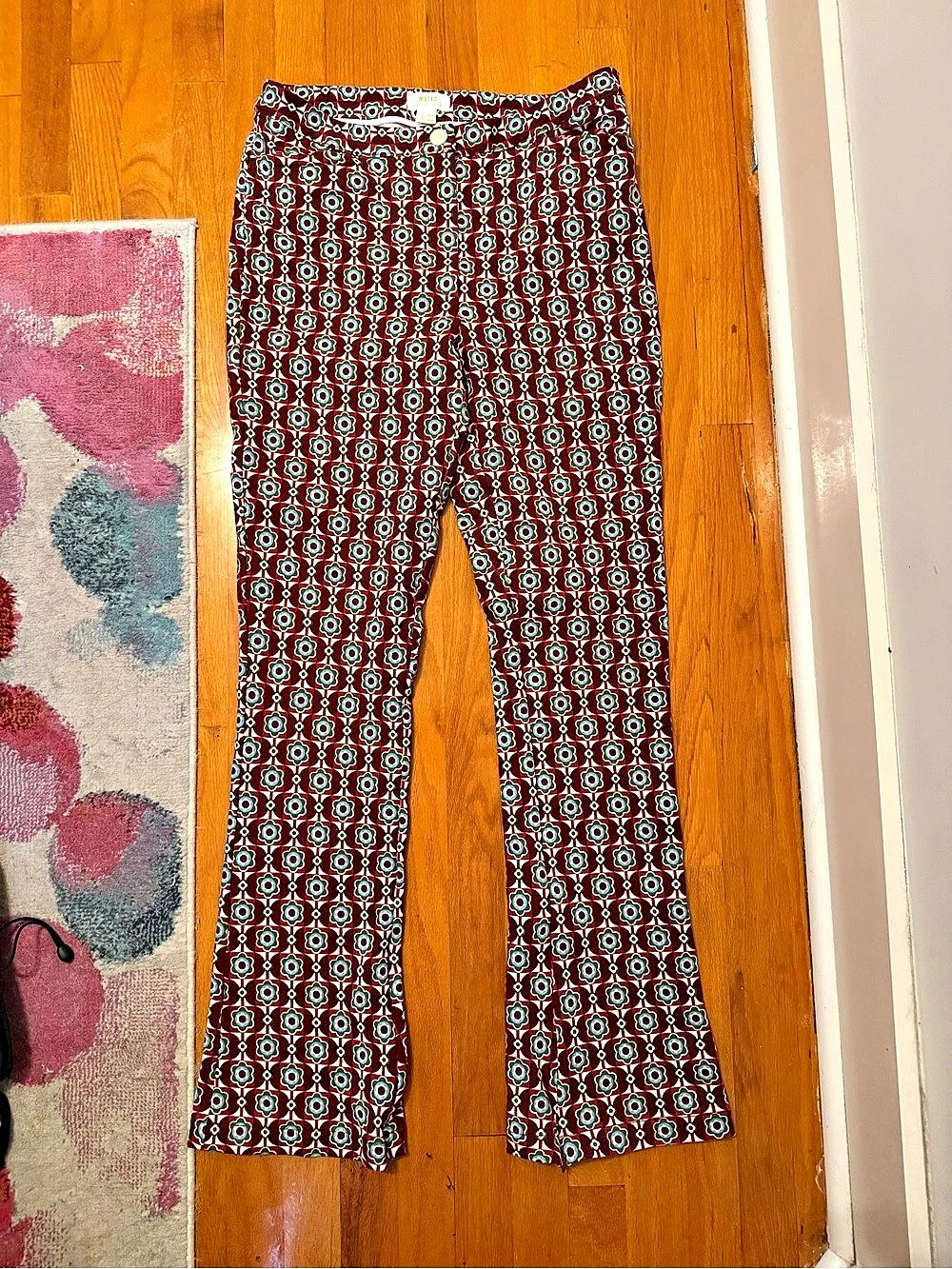 Maeve by Anthropologie Geometric Flare Pants in Red & Blue Size XL (12T)